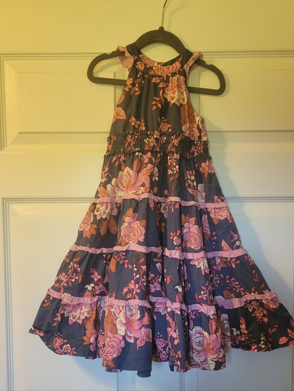Matilda Jane Girls Floral Ruffled Halter Maxi Dress - Pink on Navy